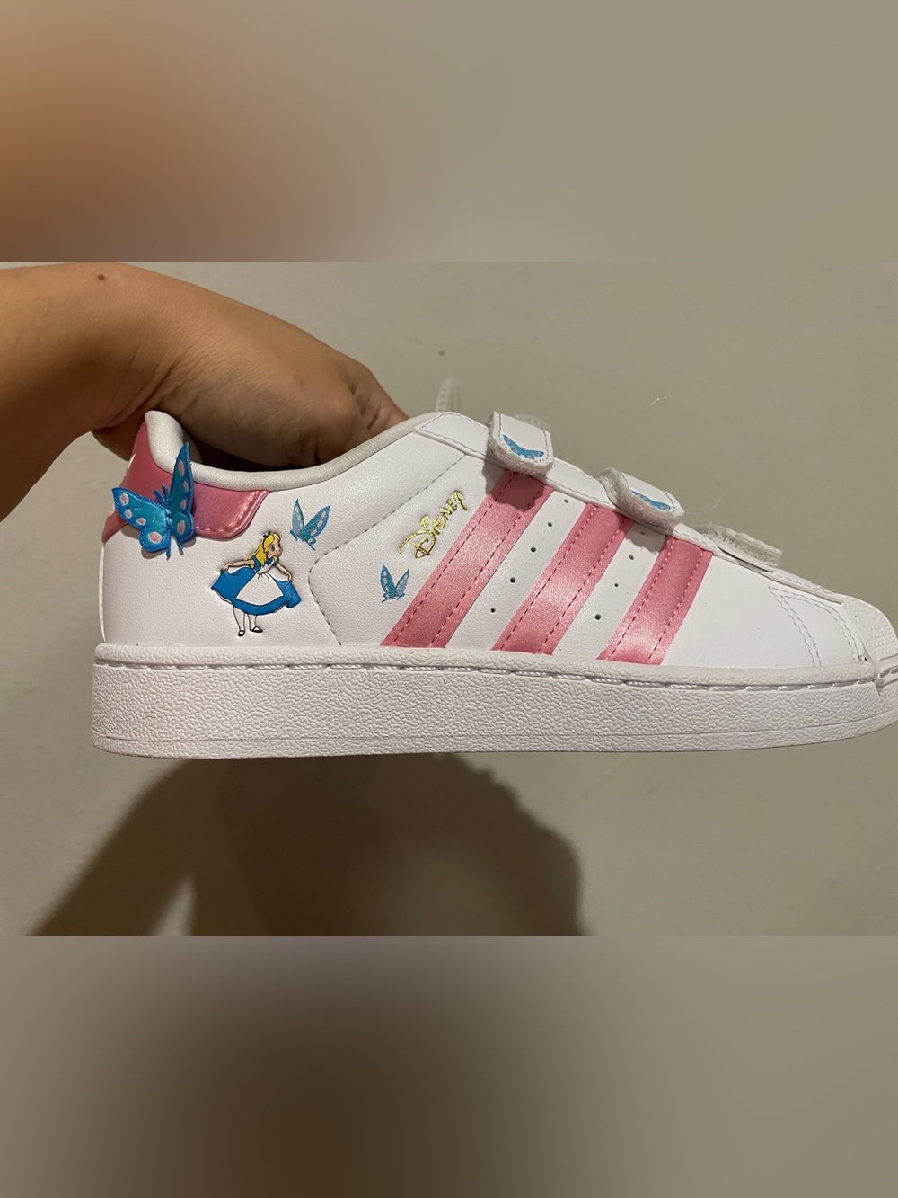 Disney White & Pink Girls Velcro Sneakers with Alice Accents